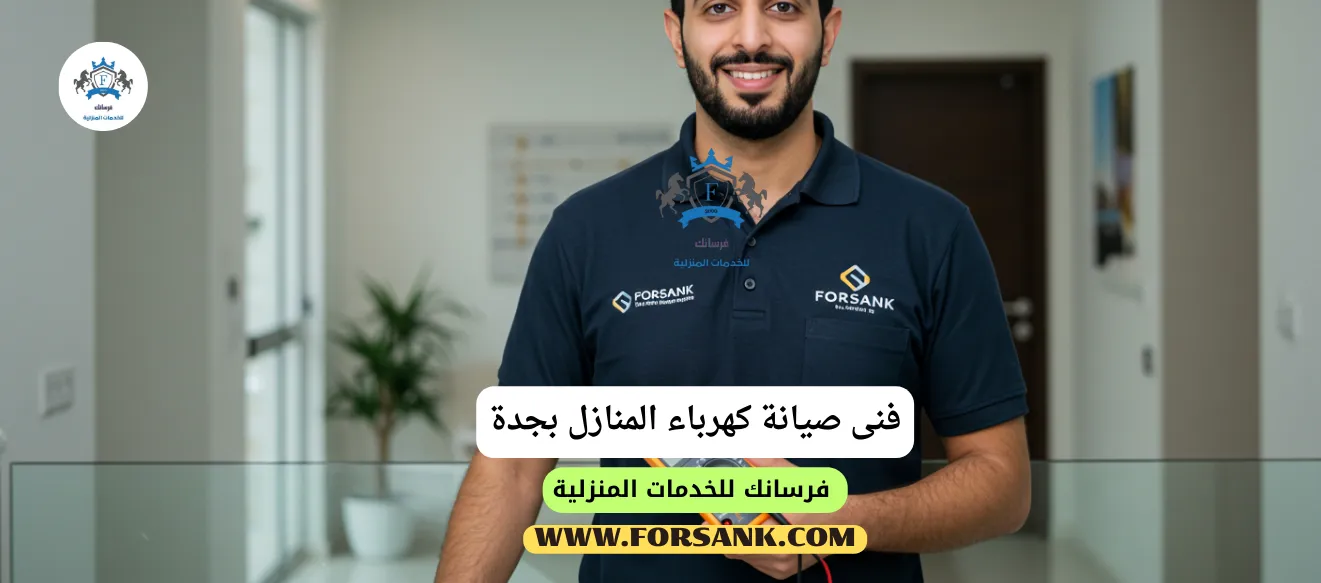 فني صيانة كهرباء المنازل بجدة - حلول سريعة للأعطال فني صيانة من فرسانك يقوم بفحص وإصلاح قاطع كهربائي في لوحة توزيع منزلية بجدة